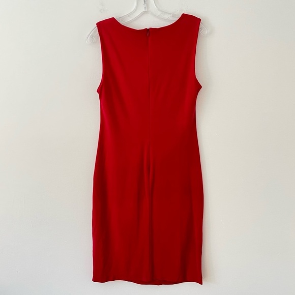 Lafayette 148 New York Ruched Ruffle Front Sleeveless Sheath Dress In Red (X1) - Picture 7 of 15
